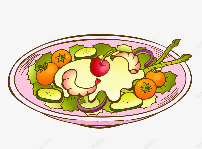 卡通水果沙拉图png免抠素材_88icon https://88icon.com 中华美食 卡通 插图 甜食 盘子 美食 蔬果沙拉 装饰 食物