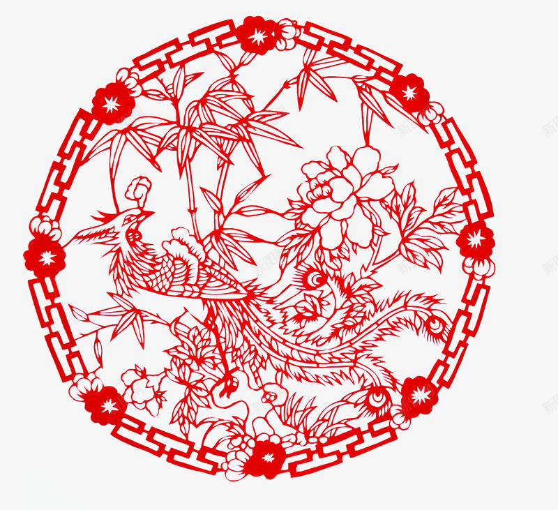 春节红色飞鸾翔凤剪纸png免抠素材_88icon https://88icon.com 中国风 传统 凤纹 剪纸 布料印花 底纹 窗花 竹子花卉剪纸 贴纸 飞鸾翔凤剪纸