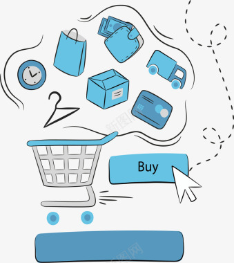 电商购物线条蓝色手绘购物图标图标