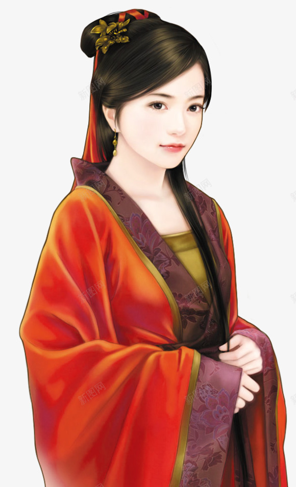 红衣温柔美女古风手绘png免抠素材_88icon https://88icon.com 古风 手绘 温柔 红衣 美女