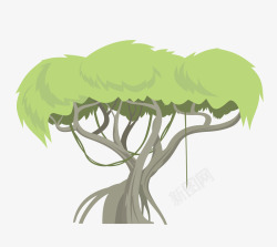 手绘卡通绿色大树榕树素材