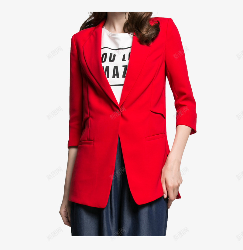 鲜红色中款女西装七分袖png免抠素材_88icon https://88icon.com 七分袖 中款 女装 女西装 素材 鲜红色