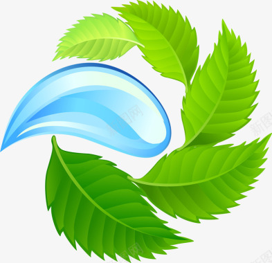 绿色环保叶子与水滴图标图标