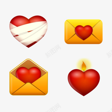 爱心4个红色爱心信封图标图标