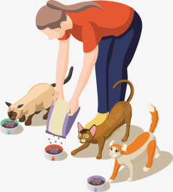 狗狗吃饭一个正在喂狗狗吃饭的女孩矢量图高清图片