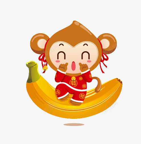 坐在香蕉上的小猴子png免抠素材_88icon https://88icon.com 2016 卡通 手绘 春节 水彩 猴子 猴年 画册 背景 节日 装饰图片