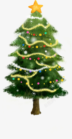 手绘绿色冬季圣诞树素材