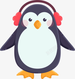 企鹅图案戴了耳罩的呆萌企鹅高清图片