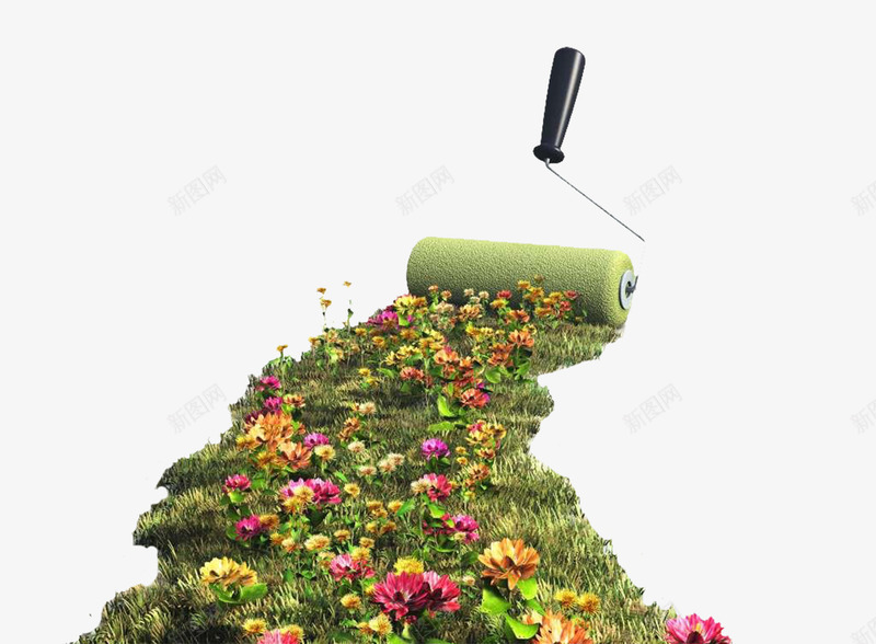 油漆滚筒和花朵草坪png免抠素材_88icon https://88icon.com 花朵草坪滚筒花园