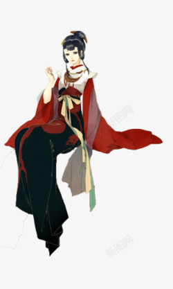 穿红衣的中国风古代美女素材
