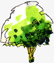 创意手绘绿色的大树合成素材
