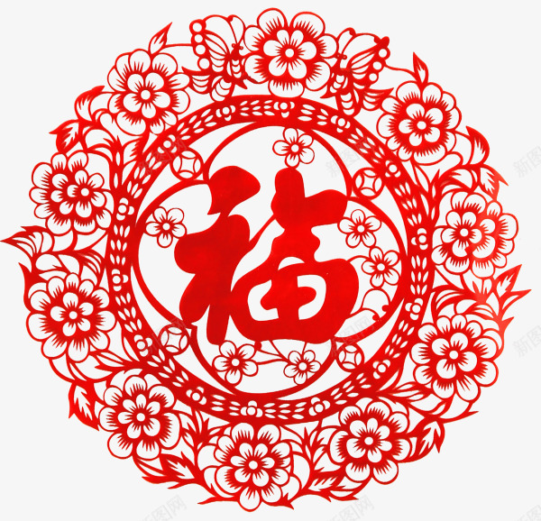 红色中国风花朵福字png免抠素材_88icon https://88icon.com 中国风剪纸 新年 新春 春节 福到了 红色福字