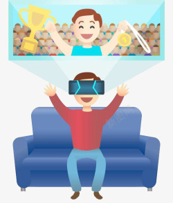 戴着VR眼睛看电视的人素材