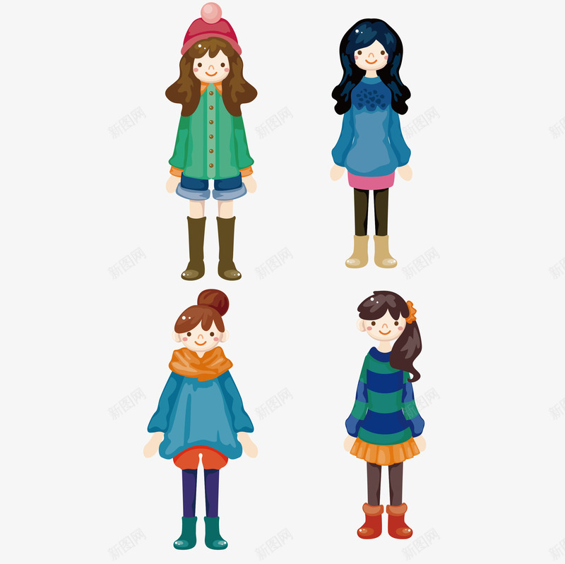 四款女孩冬季穿搭png免抠素材_88icon https://88icon.com 保暖 冬季 女孩 帽子 时尚