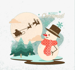可爱雪人和圣诞雪橇素材