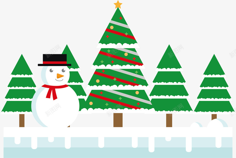 雪地上的圣诞树png免抠素材_88icon https://88icon.com 圣诞快乐 圣诞树 圣诞节 矢量png 雪人 雪地