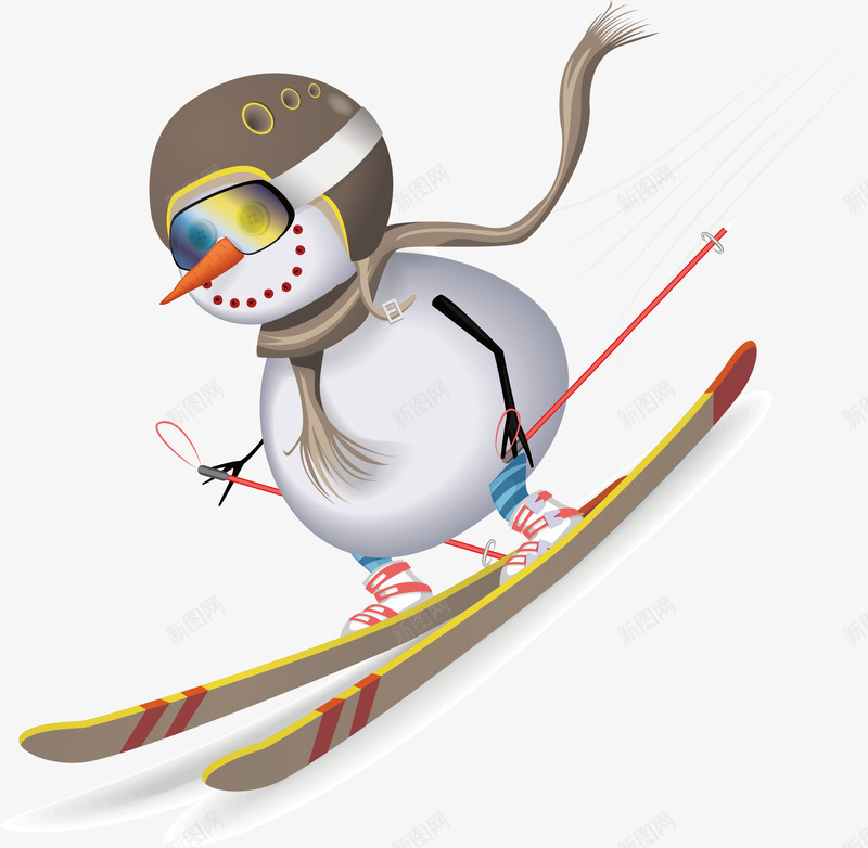 滑雪的雪人矢量图ai免抠素材_88icon https://88icon.com 滑雪 滑雪板 雪人 矢量图