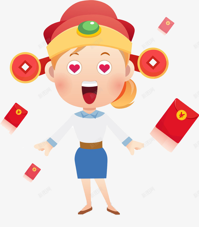 卡通戴着财神帽子的女人png免抠素材_88icon https://88icon.com 伸手的女人 卡通 女人 女人天堂 情绪波动 插图 漂浮的 激动的 红包 财神