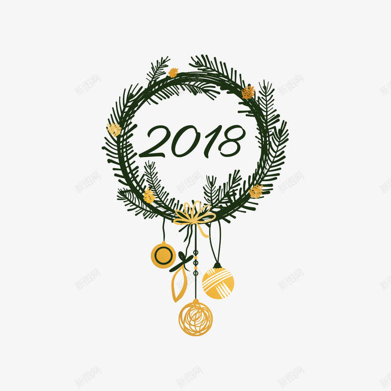 手绘2018新年草编花环装饰矢量图ai免抠素材_88icon https://88icon.com 2018 图案 新年 新春 树叶 绿色 花环 花边 装饰 矢量图