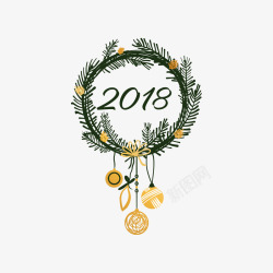 手绘火球2018新年字体手绘2018新年草编花环装饰矢量图高清图片