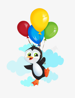 牵着气球卡通手绘可爱企鹅牵着彩色气球矢量图高清图片