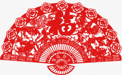 春节红色扇子剪纸素材