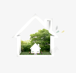 白色镂空房子带草坪素材