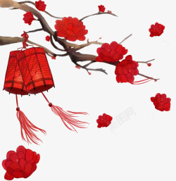 中国风手绘梅花灯笼新年装饰图案素材