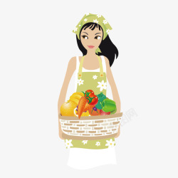 抱着蔬菜水果的女孩矢量图素材