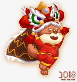 舞狮表演的小狸猫素材