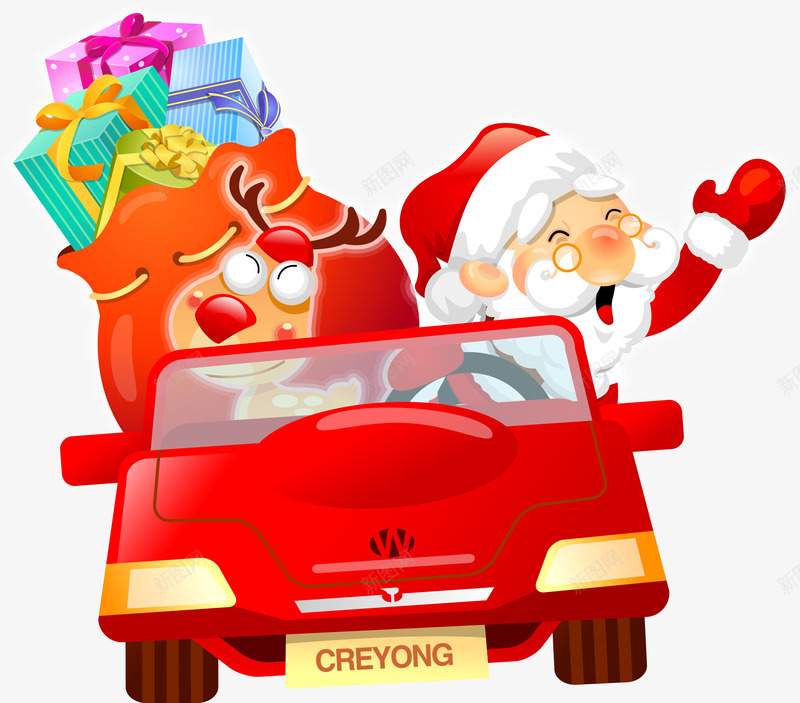 红色卡通开车圣诞老人png免抠素材_88icon https://88icon.com 冬日礼物 圣诞快乐 圣诞老人 圣诞节 漫画开车 礼品 装饰图案