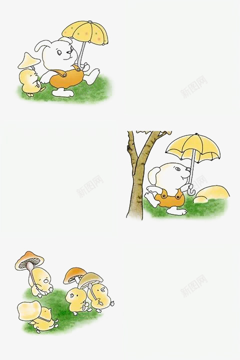 小白兔打伞回家png免抠素材_88icon https://88icon.com 快乐 绿草 黄色 黄色衣服