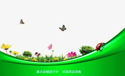 绿色蝴蝶鲜花海报背景素材
