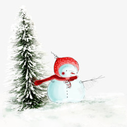 雪人和松树素材