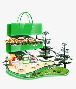绿色环保购物袋创意展示板快餐食物素材