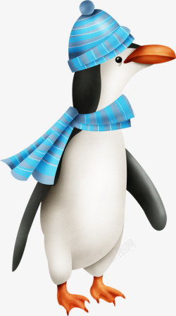 手绘戴帽子围巾的企鹅素材