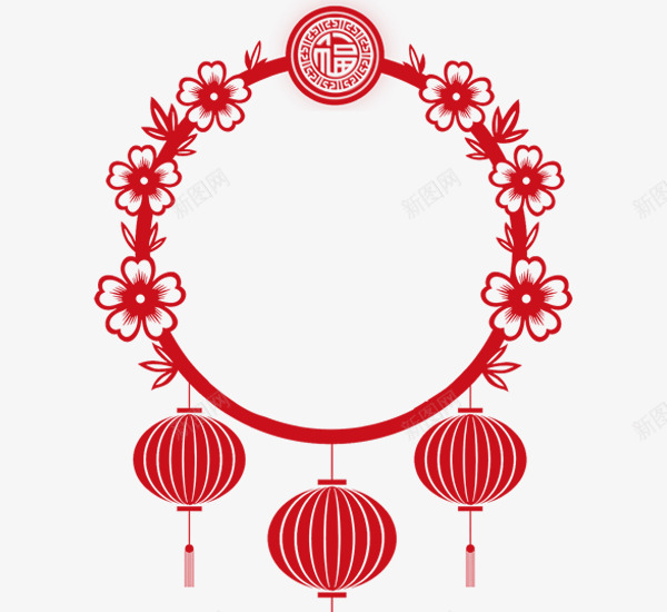 红色中国风福字花圈灯笼png免抠素材_88icon https://88icon.com 新年 新春 春节 灯笼 福字 红灯笼 花圈 过年