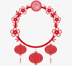 红色中国风福字花圈灯笼素材