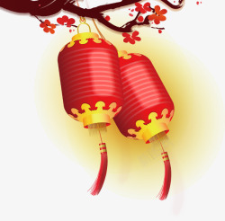 红色中国风桃花灯笼素材