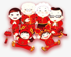 红色中国风春节一家人素材