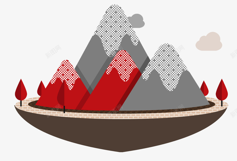创意卡通山峰png免抠素材_88icon https://88icon.com 云朵 创意山峰 卡通山峰 大树 山 彩色