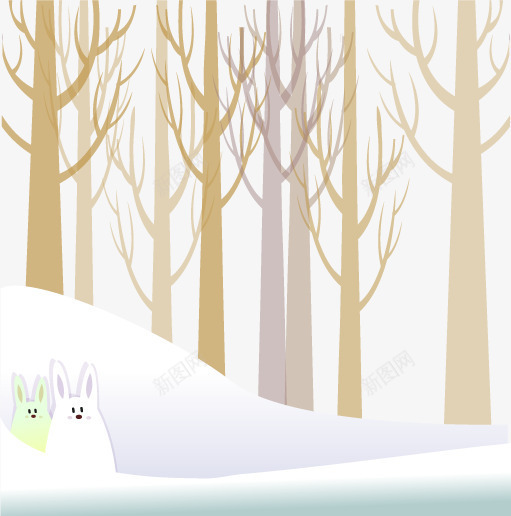 两只兔子躲在雪堆里png免抠素材_88icon https://88icon.com 两只兔子 大雪 枯树 树林
