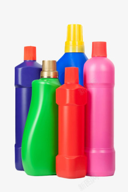排列着的塑料瓶清洁剂清洁用品实素材