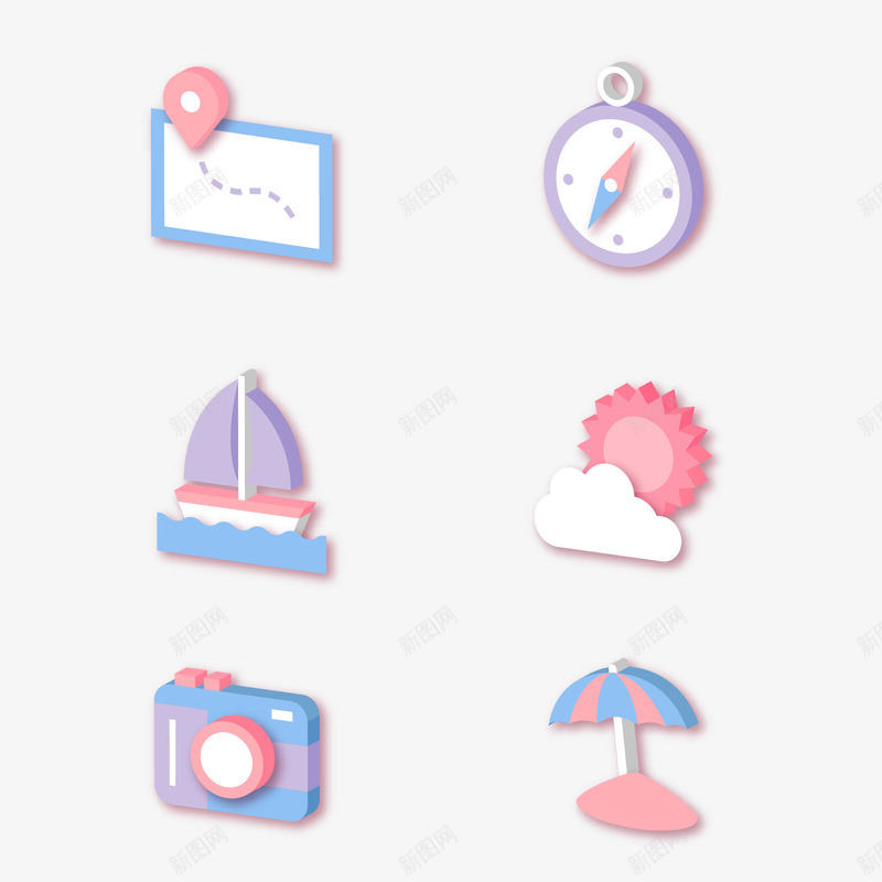 指南针相机帆船太阳伞矢量图eps免抠素材_88icon https://88icon.com 免抠图PNG 太阳伞 帆船 指南针 相机 矢量图