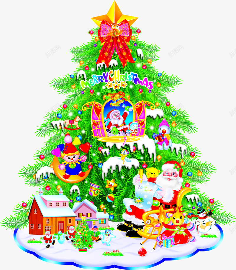 手绘圣诞树雪人装饰png免抠素材_88icon https://88icon.com 圣诞树 装饰 雪人