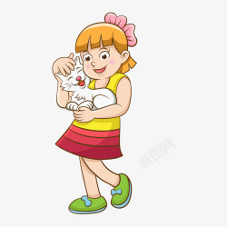 卡通抱着小猫咪的女孩矢量图素材