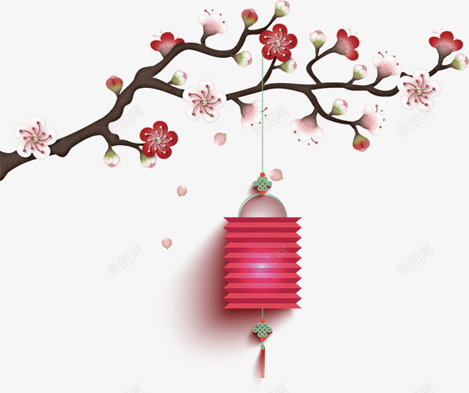 粉色桃花枝条灯笼png免抠素材_88icon https://88icon.com 新年 新春 春节 枝条 灯笼挂件 粉色灯笼 过年