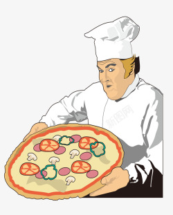 卡通端着披萨的厨师素材