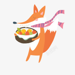 感恩节拿着食物的狐狸素材