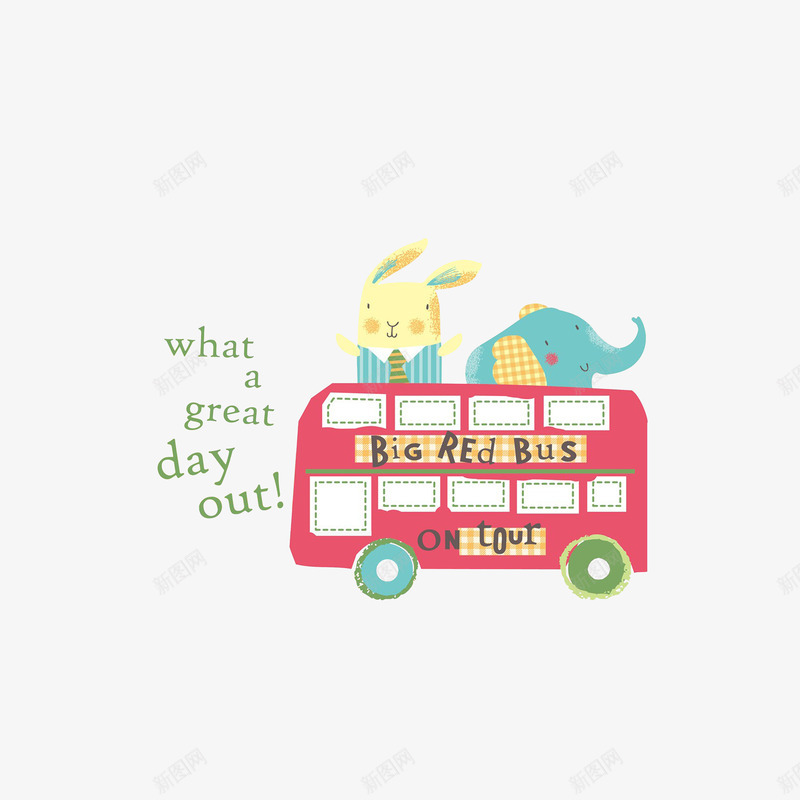 卡通金秋出游巴士插画png免抠素材_88icon https://88icon.com 卡通小兔子 卡通小象 双层巴士 巴士插画 水彩画 金秋出游季